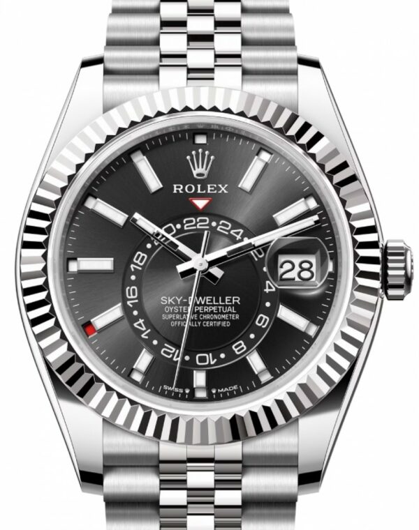 Rolex Sky Dweller Black Dial 18K White Gold Bezel Steel Jubilee Men's Watch 3100034