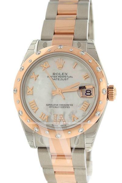 Datejust 31 White Mother of Pearl Roman Large VI set with Diamond Dial Diamond Bezel 18K Rose Gold Two Tone Ladies Watch 178341