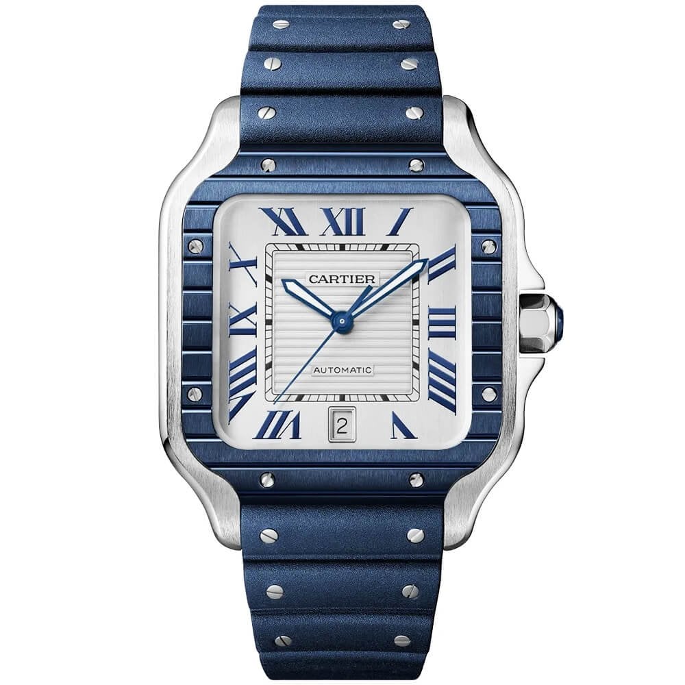 Santos de Cartier Large Steel & Silver/Blue Dial Men's Automatic Watch