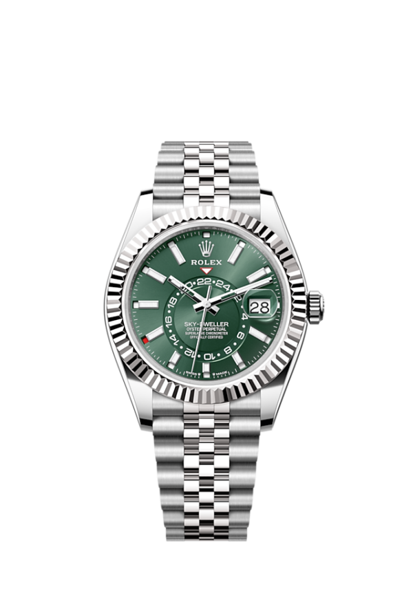 Rolex Sky-Dweller, 42mm, Oystersteel and 18k White Gold, Green, Jubilee, Ref# 336934-0002