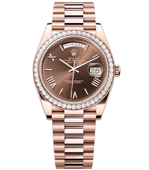 Rolex Day-Date 40 Presidential, Chocolate dial, Diamond Bezel, President bracelet, 228345rbr-0009