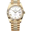 Rolex Day-Date 40 Presidential White dial, Fluted Bezel, President bracelet, Yellow gold Watch