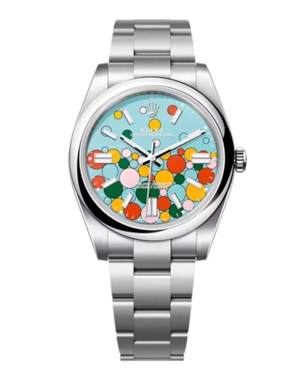 2023 Release Rolex Oyster Perpetual 41, Turquoise blue, Celebration motif dial, Oyster bracelet, Oystersteel Watch 124300