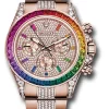 Rolex Everose Cosmograph Daytona 40 Watch - 36 Baguette-Cut Sapphires In Rainbow Graduation Bezel - Diamond Paved Rainbow Sapphire Dial - Diamond Bracelet - 116595RBOW dpgcs