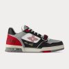 LV Trainer Grained Calf Leather With Monogram Canvas Black Red