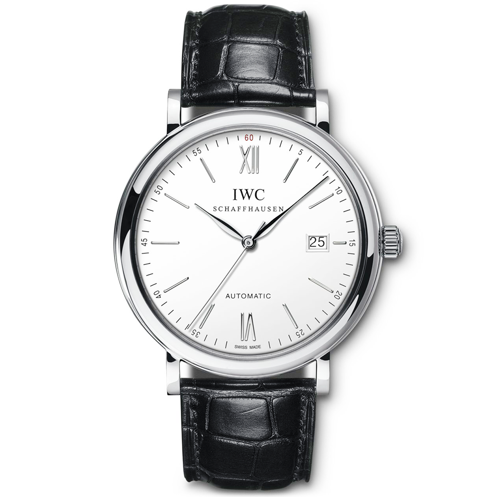 Portofino 40mm Silver Dial Men's Leather Strap Watch