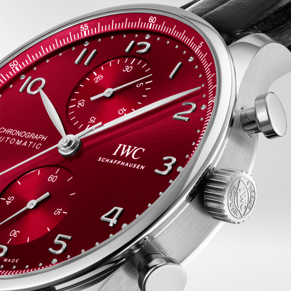 Portugieser 41mm Red Dial Men's Chronograph Strap Watch