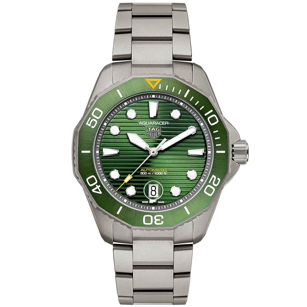 Aquaracer 43mm Titanium Green Dial & Ceramic Bezel Men's Bracelet Watch