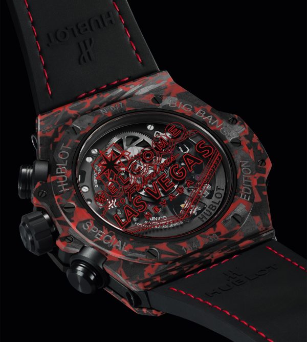 Hublot Big Bang Unico Red Carbon Black Diamonds Las Vegas Boutique, Matt Red Frosted carbon, 126 black diamonds, 44mm, Limited Edition, Ref# 421.QV.1113.LR.1100.LVB23