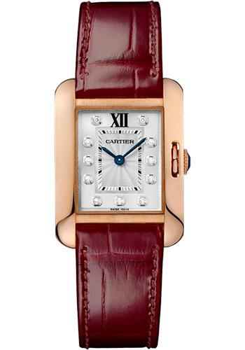 Cartier Tank Anglaise Watch - 30.2 mm Pink Gold Case - Diamond Dial - Bordeaux Alligator Strap - WJTA0007